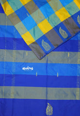 Blue yellow kattam - Arani semi silk saree multi colour checks - Paalum Pazhamum